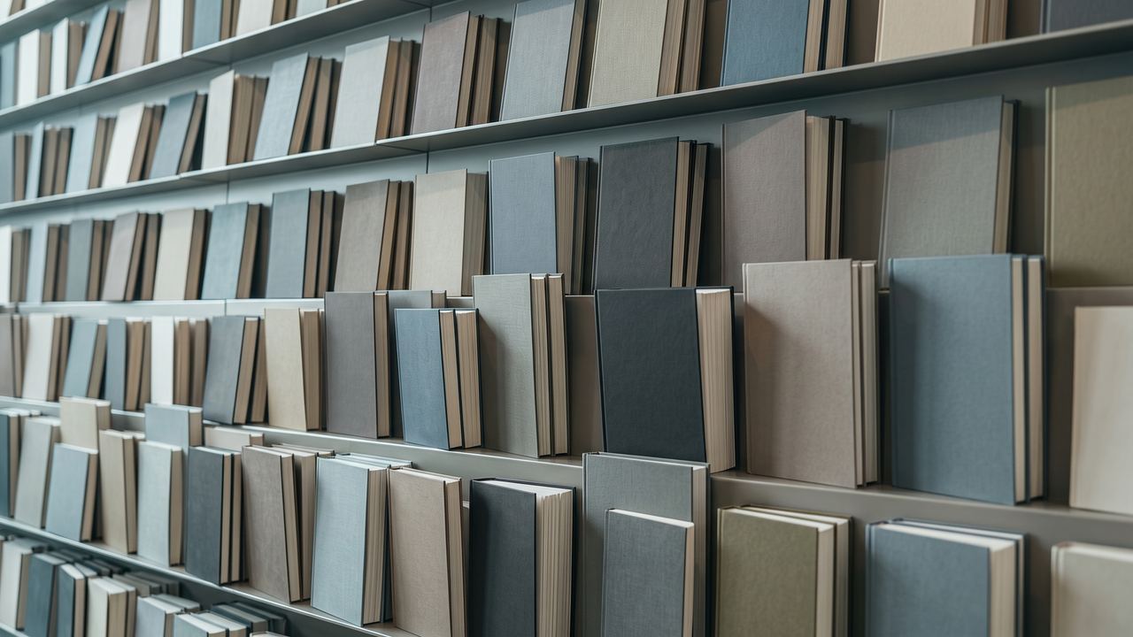 Yan yana dizili kitap kapaklarından oluşan duvar